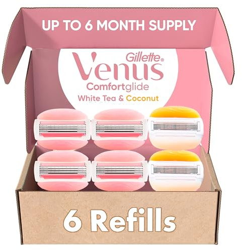 Gillette Venus ComfortGlide White Tea 4 count, with Gillette Venus ComfortGlide plus Olay 2 count, Women's Razor Blade Refills