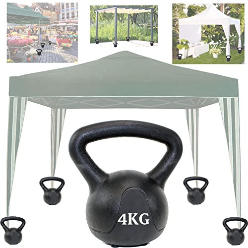 Aufstellen, Festzurren, Fertig | Stabiles Pavillon Beschwerer 4kg x 4er Set | Schwarze kunststoffummantelte Beton Standfüße ohne Sand oder Wasser Befestigung Füße Gartenzelt Fest-Zelt 3D1M