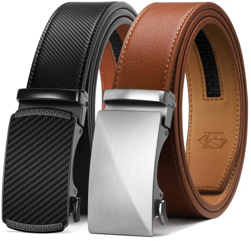 Zitahli Ratchet Belt for Men - 2 Packs Leather Mens belt For Gift Men Dress and Casual,Trim to Fit Size 34-48