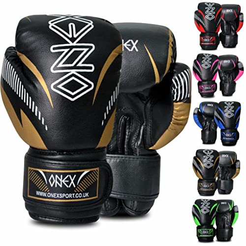 Kids Boxing Gloves 2023, MMA Training Sparring Maya Hide Leather Muay Thai Kickboxing Men Women Junior Heavy Punching Boxing Bag Mitts Focus Pads Workout Ventilated Palm Multi Layered (Gold, 6 Oz)