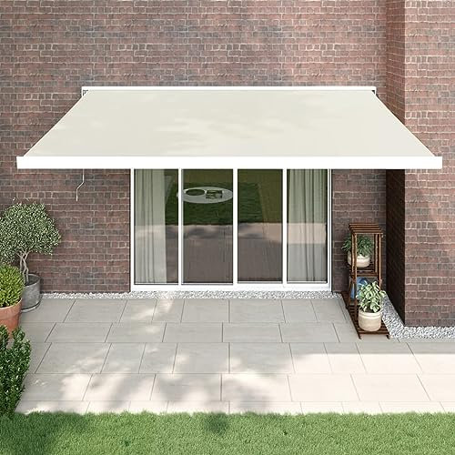 Homgoday Auvent à bras articulés, store de soleil, rétractable, protection solaire, montage mural, pour balcon, terrasse, crème, 4 x 3 m, tissu et aluminium
