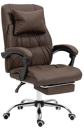 Panana Executive Office Chair, Ergonomic Conference Work Chair Padded Recline Computer PC Swivel Desk Chair with Adjustable Task Gas lift, Pu leather, with Footrest (Brown)