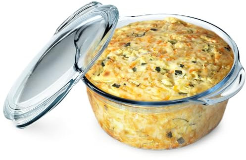 KADAX Auflaufform mit Deckel 2,15L – runde Glasauflaufform, feuerfest & robust – ideal für Aufläufe, Fleisch & Gemüse