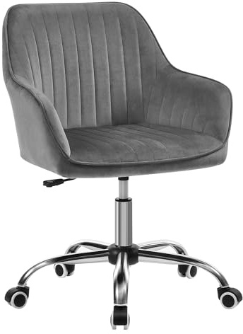 SONGMICS Office Chair, Swivel Chair, Makeup Vanity Chair, Velvet Surface, Foam Padding, Adjustable Height, for Home Office, Study, Bedroom, Slate Grey OBG012G11