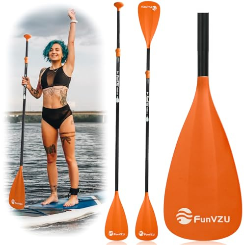 FunVZU SUP-paddel, stående paddelbräda paddel lätt justerbar 4-delad aluminium kajakpaddlar, unik låsdesign flytande legering skaftpaddel för paddelbräda