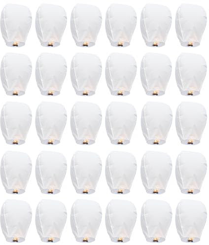 WENLISELL Lot de 30 lanternes chinoises à libérer en mémoire, lanternes flottantes blanches pour voler à l'extérieur, décoration de fête
