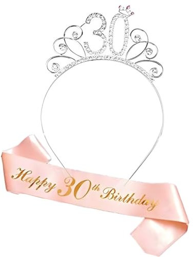 KOQAIIZ 30 Ans Couronne Anniversaire Écharpe, Or Rose Tiara Et écharpe De Décoration Pour Birthday Decorations, Happy 30th Birthday Costume Accessoire
