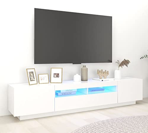IKAYAA TV Schrank mit led TV Schrank 200cm lang TV lowboard TV Board Holz Fernseher Tisch modern TV Tisch TV Board Fernsehschrank für das Wohnzimmer -Weiß-200 x 35 x 40 cm