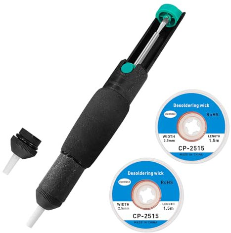 Entlötpumpe Set, Entlötpumpe & Entlötlitze, Desoldering Wick & Desoldering Pump, Entlöten Docht (2,5 mm, 1,5 m),Lötmittel Sauger Vakuumpumpe Solder Removal Tool