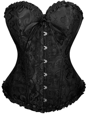 VONMELLI Corsetto Donna Sexy Bustino Shapewear Lingerie Elegante Corsetto Pizzo Fino Disossato Overbust Bustier Lingerie Top per Halloween, Carnevale, Cosplay e Feste Nero S