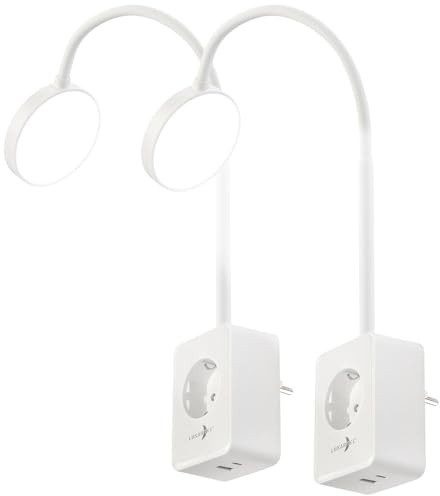 Lunartec Steckdosenleuchte: 2er-Set Dimmbare CCT-LED-Steckerleuchten mit Steckdose, weiß (Steckdosenlampe LED, Steckdosenlampe Schwanenhals, Netzteil)