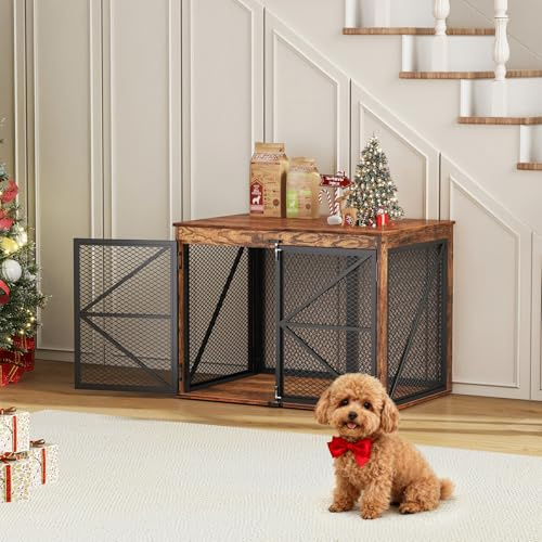 VOPEAK 31 Dog Crate Furniture, Chew Resistant Kennel for Small Medium Dogs Puppy, Heavy Duty Dog Crate Kennel Indoor, Wooden End Table for Bedroom Living Room, Farmhouse