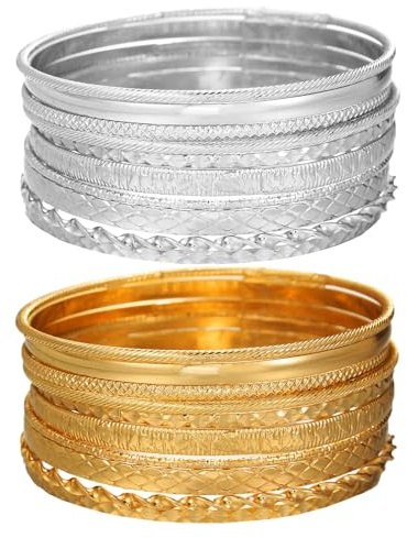 iuiiaii 20 PCS Bracelet Stack Set, gold silver bangles for women Multi Stacking Ladies bangles for womens, Women Accessories Glossy Textured Bangle for Daily Wear Birthday Party or Graduation Gift