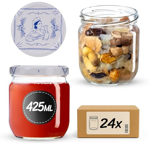 KADAX Barattoli per marmellata da 425 ml, con tappo a vite fi82, barattoli con tappo a vite, barattoli per conserve, conserve e miele (cuoca, 24 pezzi)