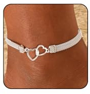JOOTUEPO Tobilleras de Plata para Mujer Ajustable Corazón Cadena Plana de Cristal en Forma de Corazón Tobilleras Dobles Joyas de Pie de Playa Tobillera Regalos para Mujeres Adolescentes Niñas