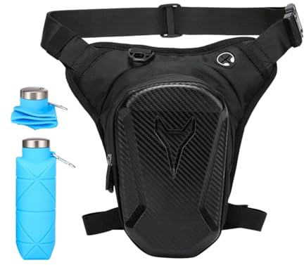 Sac de jambe de moto pour homme et femme avec bouteille d'eau de 500 ml, sac de jambe étanche, sangle de jambe réglable pour la course, le cyclisme, la moto, le camping, la randonnée