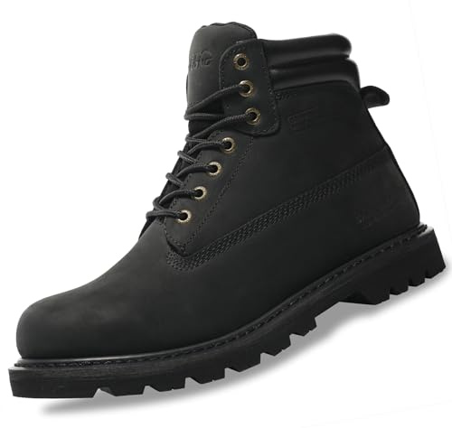 SAFETY LOONG Men's Soft Toe Work Boots, Slip Resistant Comfort Durable Industrial Hiking Rubber Outsole Work Safety Boots Black 10 Wide