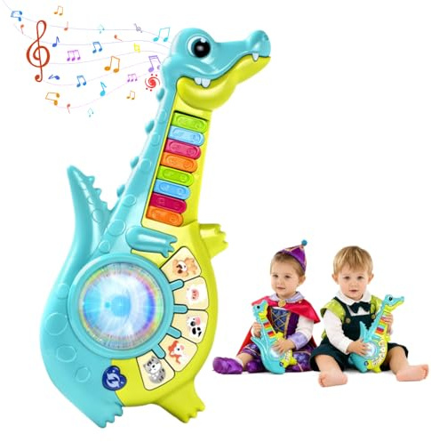 WRQIOO Kids Toy Guitar, 2 in 1 for Kids Musical Instruments Toddler Toy, 4 Modes K-ids Electric Guitar, Boys Girls Gifts for Birthday, Christmas, Xmas