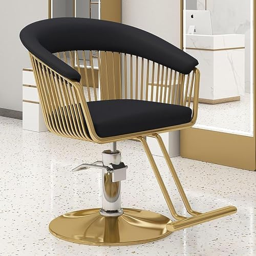 Premium Hairdressing Chair, 360° Swivel Barber Chair for Salon & Spa, Adjustable Height, Durable Gold Base, Supports 330 Lbs, Stylish Black Design for Professionals