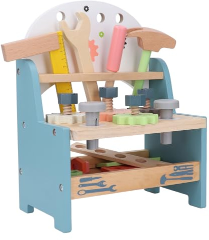 Hamwesh Banco de Herramientas de Madera, Kit de Banco de Trabajo para Niños con Llave de Destornillador para Niños, Herramientas de Reparación de Juegos de Simulación, Juguetes Educativos