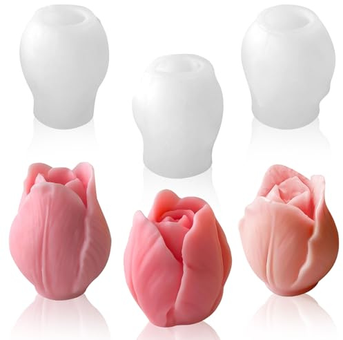 Stampo per Candele in Silicone a Forma di Tulipano, 3 Pezzi Stampi 3D in Silicone per Candele Fiori, Stampi Candele a Forma di Tulipani per Realizzare Candele fai da te in Resina Saponi Gesso