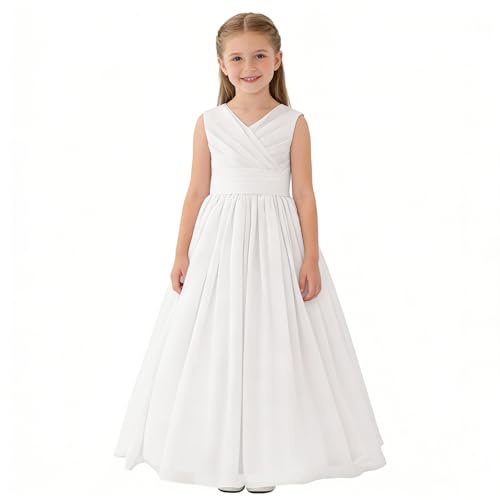 Dinopjs Robe longue bohème en mousseline de soie pour enfant - Sans manches - Vintage Chic - Robe trapèze - Robe de communion - Robe de demoiselle d'honneur - Robe de princesse - Robe maxi en tulle