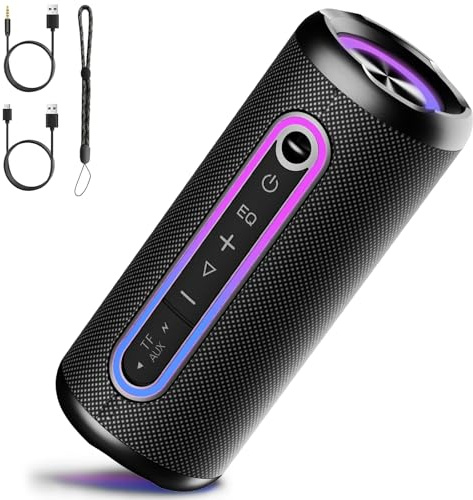 TIMU Cassa Bluetooth Portatile Potente, Altoparlante Bluetooth con 3 EQ Modalità, IPX7 Speaker Bluetooth 5.4 Accoppiamento TWS, 24H di Autonomia con 3 Luci RGB Regolabili, Supporto Micro-Con, AUX, TF