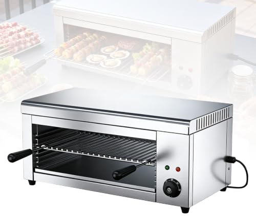 Kraftig Kommersiell Salamandergrill, 2000w Osmältare | Stål | Med 5-Ringsvärmare Och Vredkontroll, Väggmonterbara Bakhål, Perfekt För Ostbröd, Smörgåsar Och Biffar