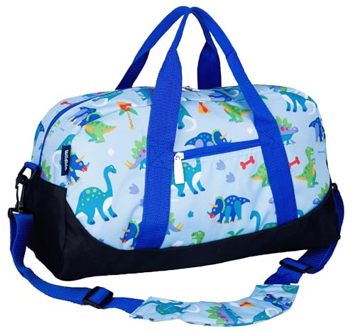 Wildkin Kids Overnighter Duffel Bag – Carry-On Size, Ideal for School & Sleepovers – Dinosaur Land