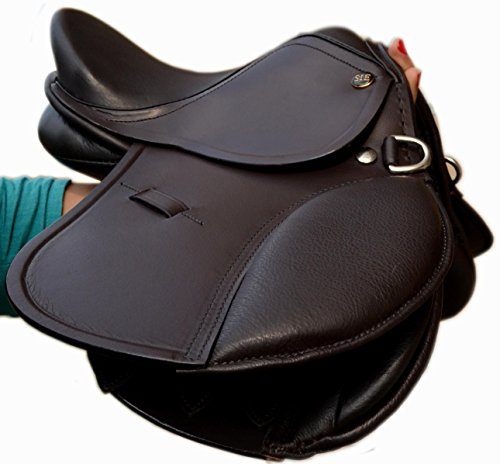 SIE EQUESTRIAN Small Kids English Saddle10'' /12'' / 14 and 15 Inch Regular Leather Jumping Horse Saddles (Brown, 10'' R)