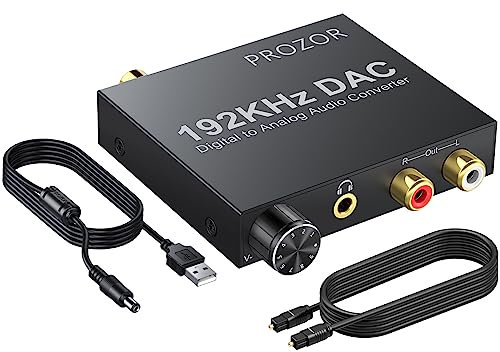 PROZOR DA Wandler 192kHz DAC Konverter Lautstärkeregler Digital SPDIF optischer Koaxial Toslink zu Analog Stereo Audio L/R RCA 3,5 mm Klinkenstecker