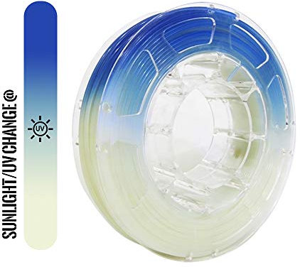 TOPZEAL 3D Drucker Filament PLA 1,75mm Farbe durch Licht verändert, Maßgenauigkeit +/- 0,05 mm, 1KG Spule für 3D Drucker und 3D Stift (weiß bis blau)