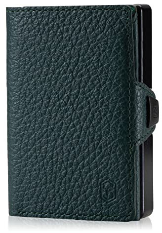 ZNAP Herren-Geldbörse aus Leder – Kartenhalter für Herren aus Aluminium mit RFID-Hülle, schützt Ihre Kreditkarten, große Geldtasche, abnehmbare Geldbörse, bis zu 12 Karten – Grün, Grüne Maserung, 12