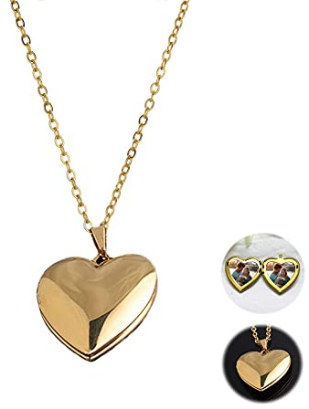 YALLNASL Gold Heart Locket Necklace for Women Adults with Picture Locket Pendant Photo Necklace Heart Locket Necklace that Holds Pictures Necklaces for Men Women Necklace Gift
