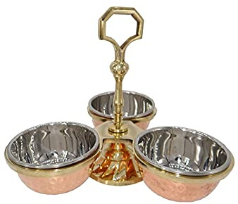 Perchero de acero inoxidable de cobre para servir, estante para condimentos Rack 3-Bowls Set