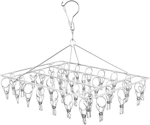 PIQIUQIU Strumpställ, hängande torkställ med 36 vindtäta rostfria stålklämmor för strumpor, underkläder, kläder, handdukar