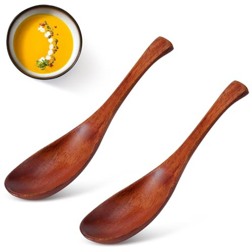 Cucchiaio da minestra in Legno 2 Pezzi, cucchiai da minestra Ramen Giapponesi 6,1 Pollici Cucchiaio da tavola con Manico Corto Cucina Cucina Degustazione Cucchiaio da Cena