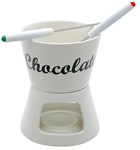 MIJOMA Service à fondue au chocolat avec 2 fourchettes à fondue Blanc Ø 12 x 15 cm