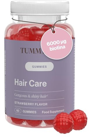 Vitamine per Capelli con 6000 mcg di Biotina, Orsetti Gommosi Capelli con Zinco, Selenio, Iodio, e altri nutrienti essenziali, Sapore di Fragola, 60 caramelle gommose, Tummy Tox Hair Care
