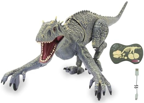 JAMARA Dinosaurier Exoraptor Li-Ion 3,7V 2,4GHz - Vorderfüße auf 2 Rollen, bewegliche Teile, realistisches Dinosauriergebrüll, ferngesteuert RC