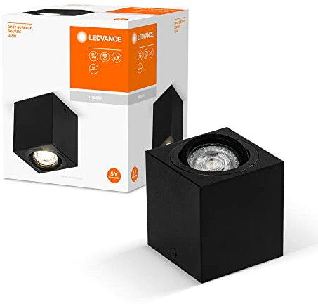 LEDVANCE Spot Surface faretto quadrato da soffitto, nero, con attacco GU10, compatibile con lampada normale o smart, angolo di emissione della luce flessibile, protezione IP20, alta qualità