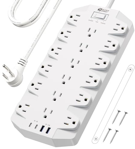 SUPERDANNY 18 AC Power Strip Surge Protector, 6.5FT, Flat Plug, 1875W/15A