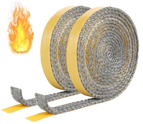 FIHODONE 2 stycken eldstäder, tätningstejp, 2 mm tjocklek, ugnstätningstejp, värmebeständigt upp till 550 °C, avgasrör, tätningstejp, svart 2 m längd, tätningstejp, självhäftande för eldstäder, ugnar