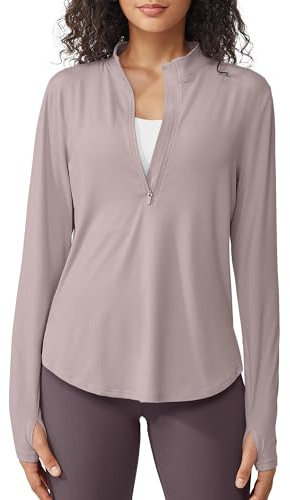 G4Free Women's Rash Guard Shirts Long Sleeve Sun Protection Hiking Shirts Lightweight Golf Workout Tops Quick Dry 1/2 Zip Pullover(Gray Lilac,L)