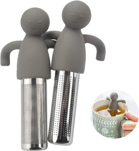 BRISKORE 2 Stück Teesieb Teefilter, Teeei für losen Tee, 304 Edelstahl Teesieb Teefilter mit Griffen Teesieb Teeei, Lustig Teeei für Tasse Teekanne Mulling Gewürze, für Tassen und Teekannen