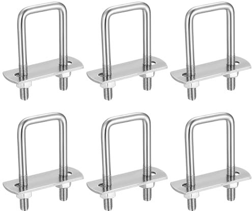 6 Piezas Pernos en U, M6 Pernos en U Cuadrados Inox con Tuercas Placa de Marco Arandelas Redondas, Sujetador de Pernos en Forma de U para Tubería (ángulo recto 62x25mm)