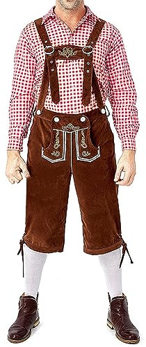 LVCBL Herren Trachten Lederhose Trachtenlederhose Trachtenhose Kniebund Lang Hellbraun XL