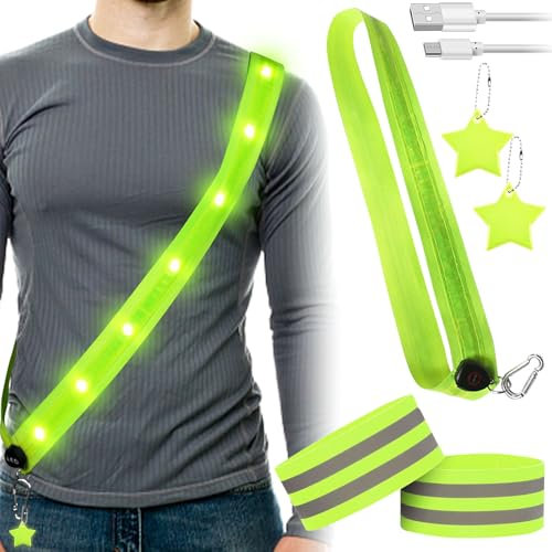 Qunkun Lauflampe Joggen Brustlampe, 6 Stück Reflektoren Kleidung,Gürtel Led Aufladbar, Lauflicht Joggen Brust,Reflektoren Laufen, Reflektoren Fahrrad, Joggen, Wandern, Hundewandern