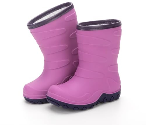 EUXTERPA Kids Winter Rain Boots Girls Boys Insulated Warm Snow Boots Children Waterproof Lined Boots, Fuchsia, Toddler Size 10