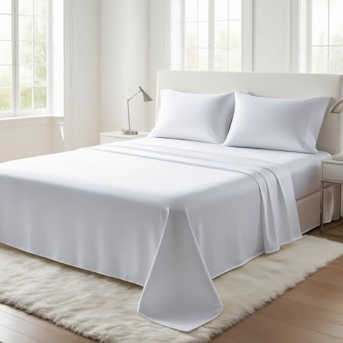 Flat Sheet 100% Egyptian Cotton, 200 Thread Count, Premium Hotel Quality Ultra Soft Bedding | Luxury Non-Iron, Wrinkle, Stain & Fade Resistant Top Sheet (White, Single)
